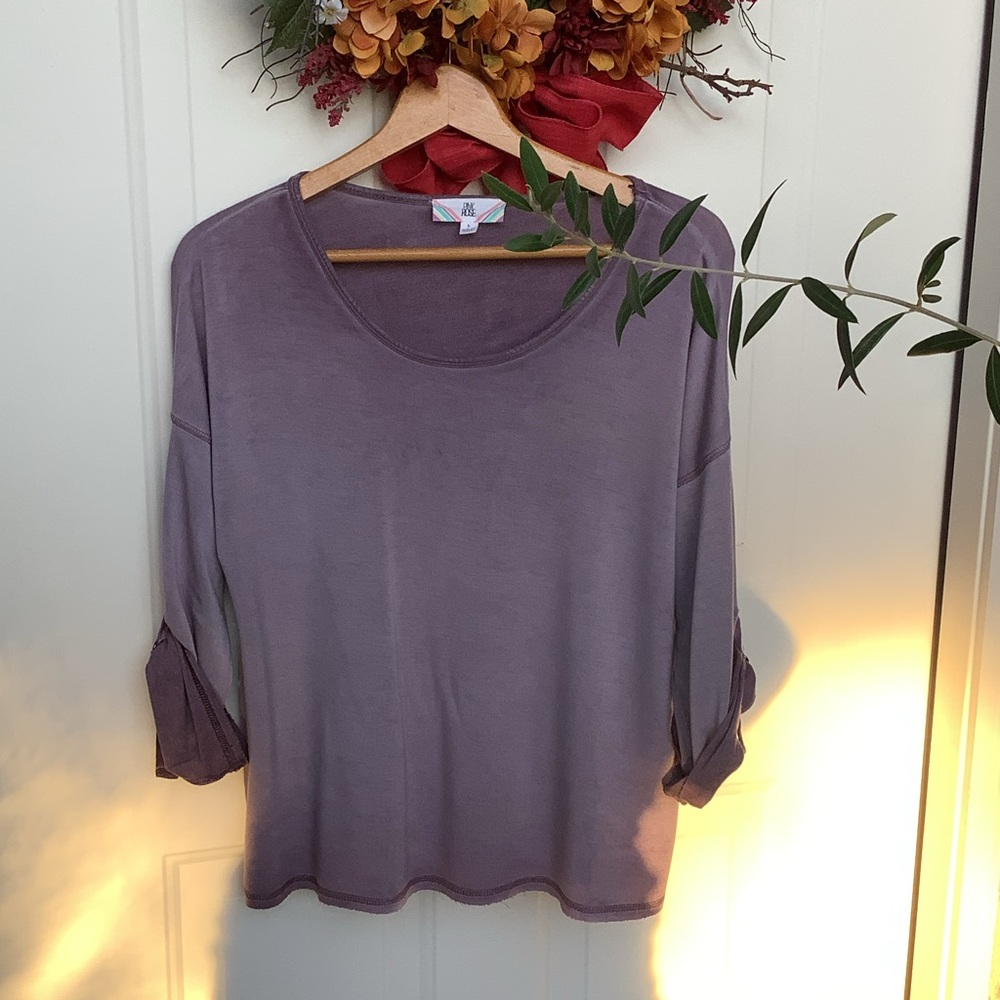 Pink Rose Lavender Long Sleeve Top L